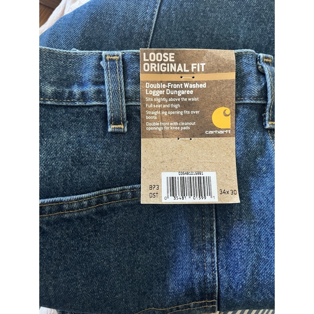 New Carhartt Double Front Washed Logger Dungaree Jeans B73 DST Darkstone 34x30